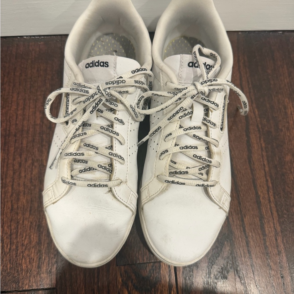 adidas White Leather Low-Top Sneakers with Logo Laces